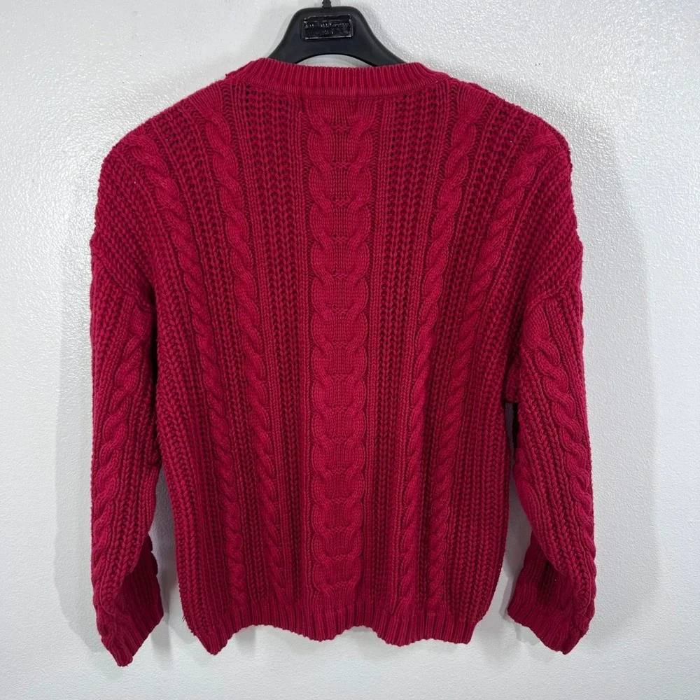 Eddie Bauer Red Cable Knit Sweater Mens L Vintage Hong Kong 100% Cotton‎ Chunky - Picture 3 of 7